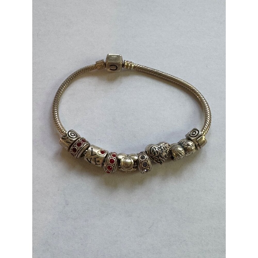 Size 7 Chamilia 925 Sterling Silver Charm Bracelet w/ 9 Mother/Love Charms
